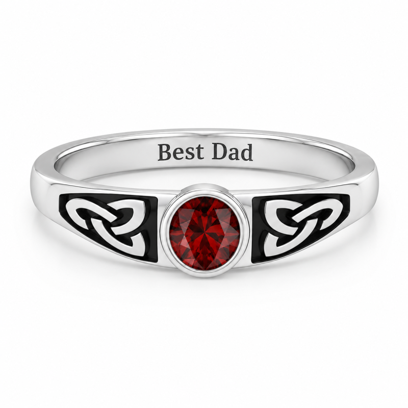 10K White Gold Engravable & Father Birthstone Ring for Men-1