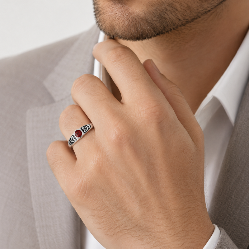 10K White Gold Engravable & Father Birthstone Ring for Men-2