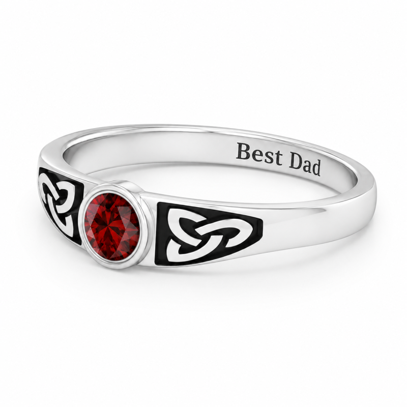 10K White Gold Engravable & Father Birthstone Ring for Men-3
