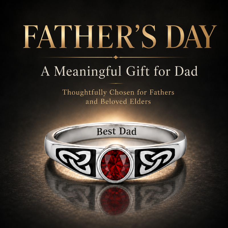 10K White Gold Engravable & Father Birthstone Ring for Men-4