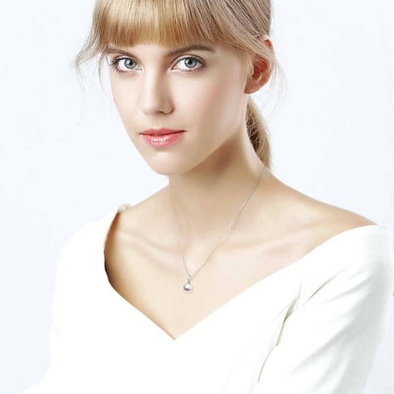 Collar de perlas circulares con extensor de oro blanco de 14 quilates para mujer-2