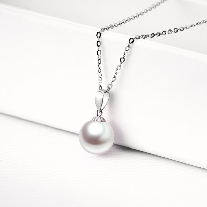 Collar de perlas circulares con extensor de oro blanco de 14 quilates para mujer-3
