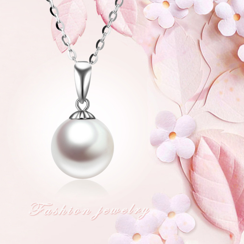 Collar de perlas circulares con extensor de oro blanco de 14 quilates para mujer-5