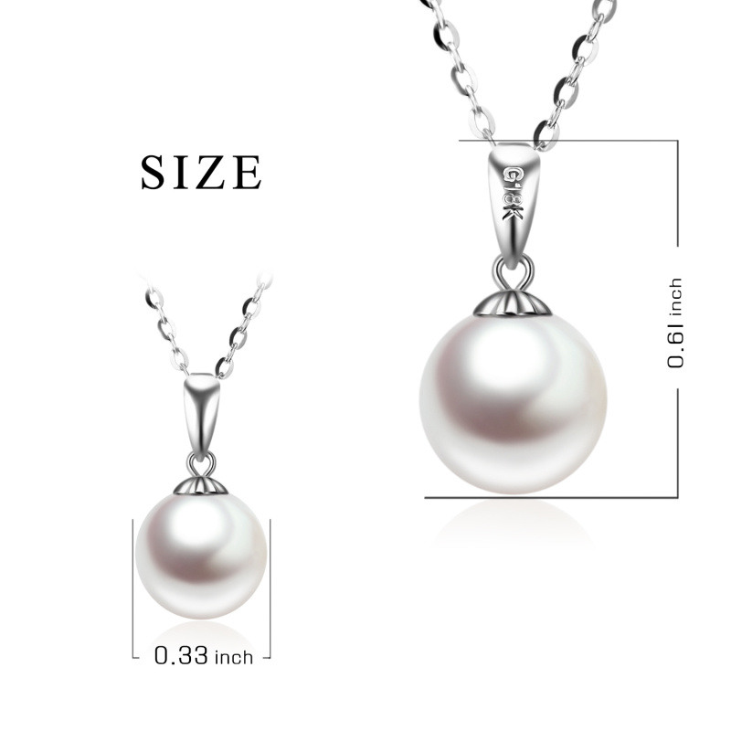 Collar de perlas circulares con extensor de oro blanco de 14 quilates para mujer-6