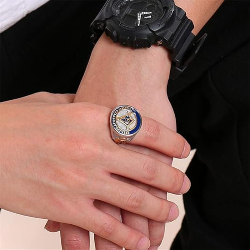 Sterling Silver with Yellow Gold Plated Freemason Signet Ring for Men-2