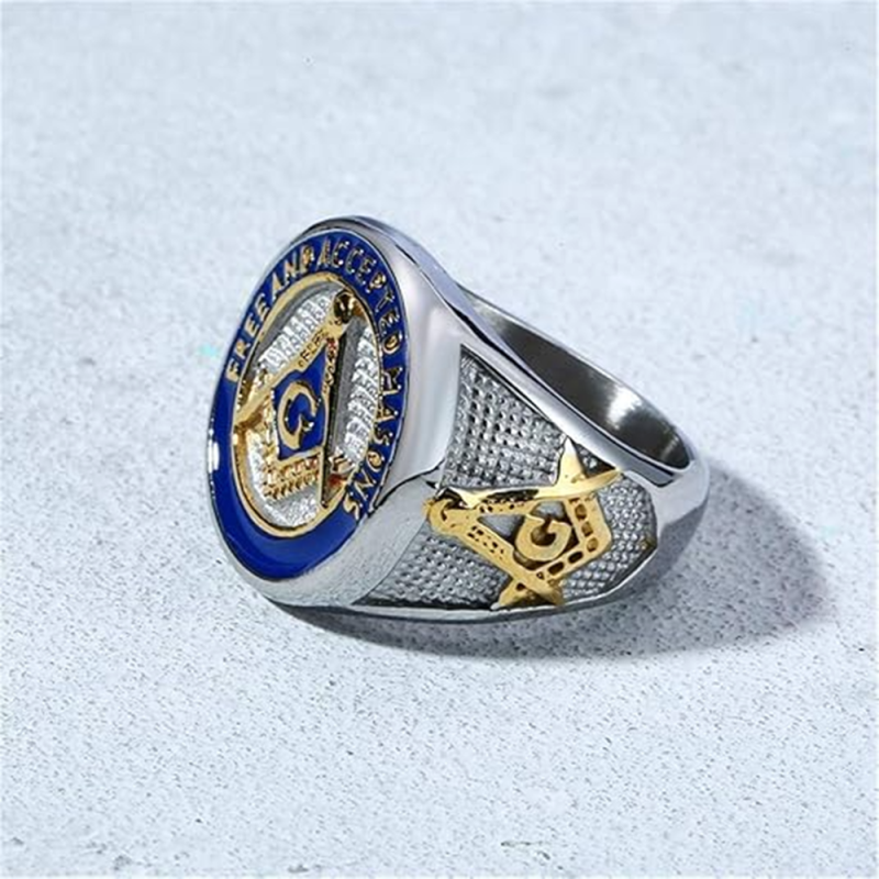 Sterling Silver with Yellow Gold Plated Freemason Signet Ring for Men-3