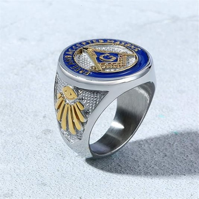 Sterling Silver with Yellow Gold Plated Freemason Signet Ring for Men-5
