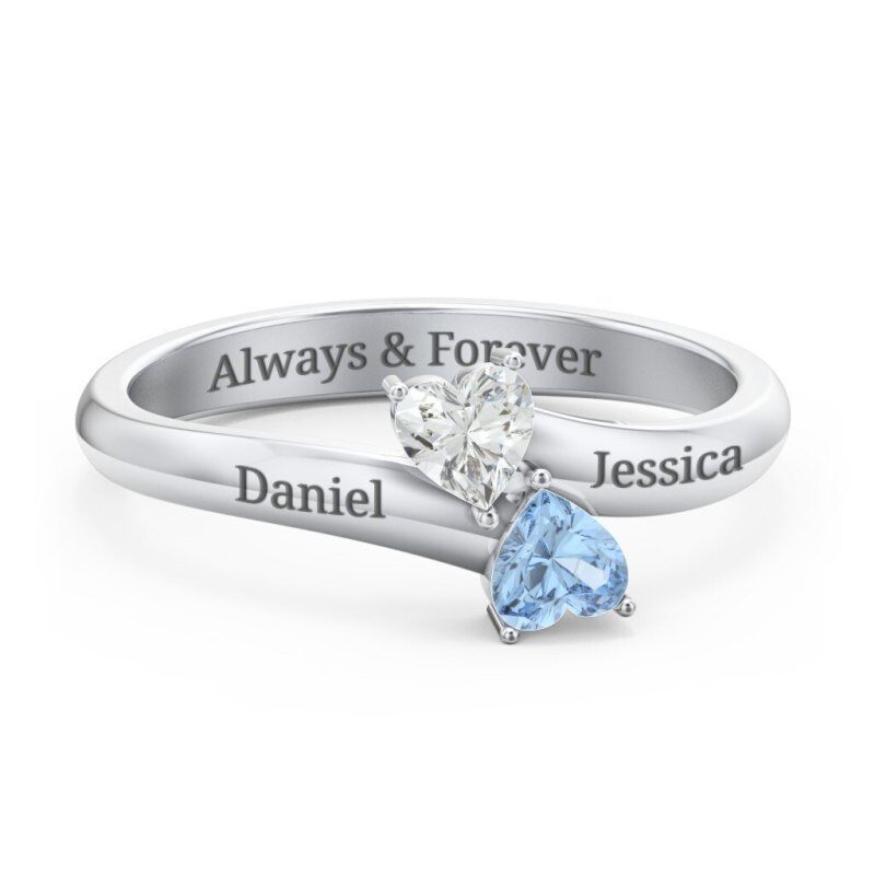 Bague en or blanc 10 carats avec pierre de naissance en moissanite taille cœur-1