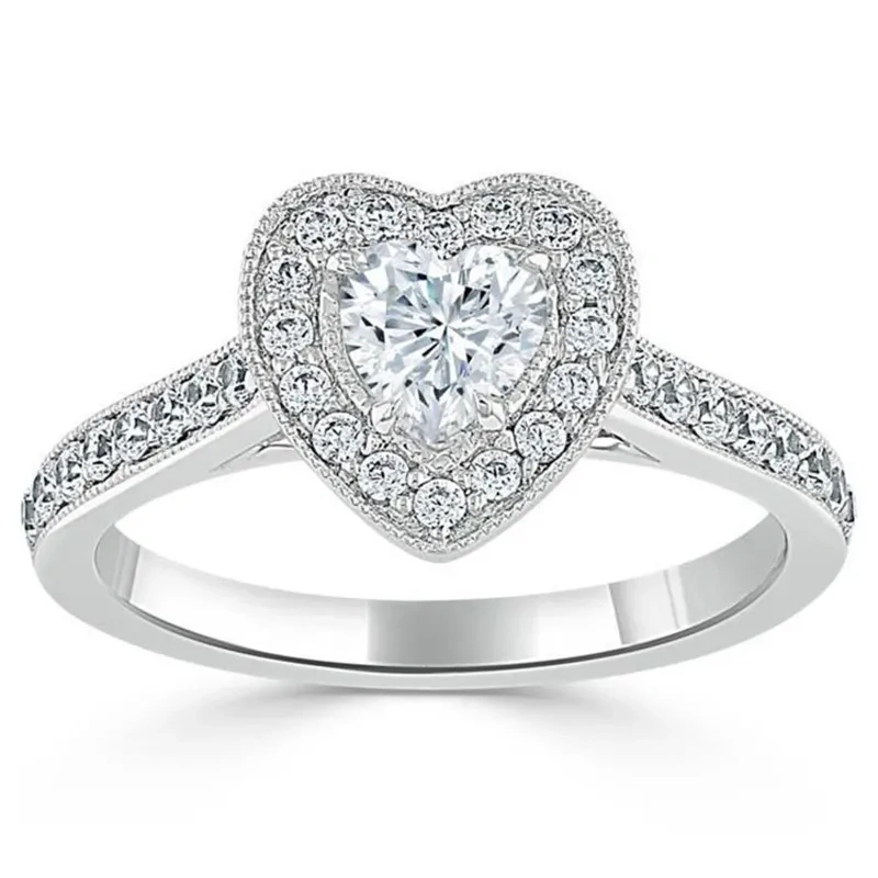 18K White Gold Heart Cut Moissanite Engagement Ring-5
