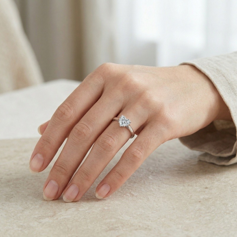10K White Gold Heart Cut Moissanite Engagement Ring-2
