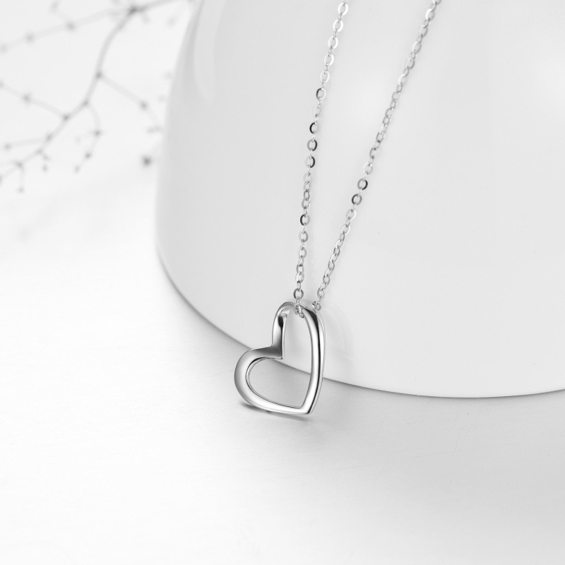 10K White Gold Heart Pendant Necklace-4