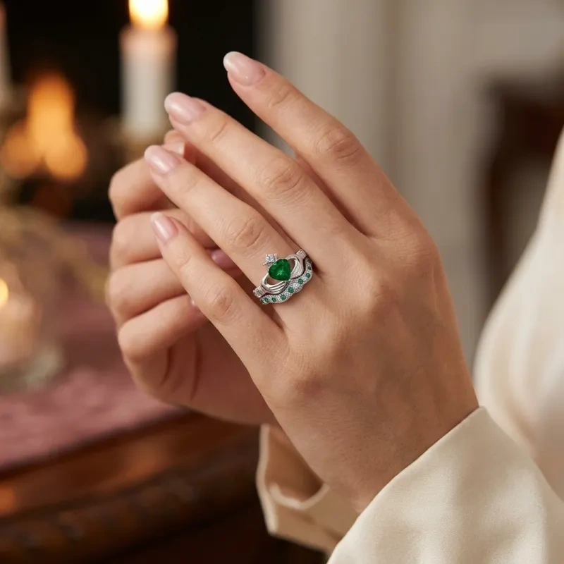 Couronne Claddagh en or blanc 18 carats avec zircon cubique taille cœur (2 carats au total)-2