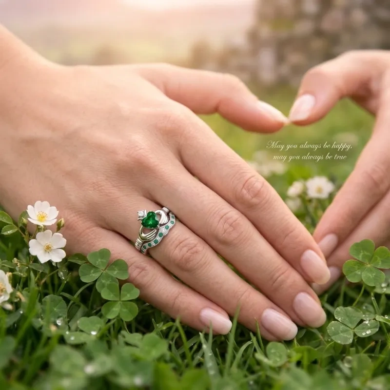 Couronne Claddagh en or blanc 18 carats avec zircon cubique taille cœur (2 carats au total)-3