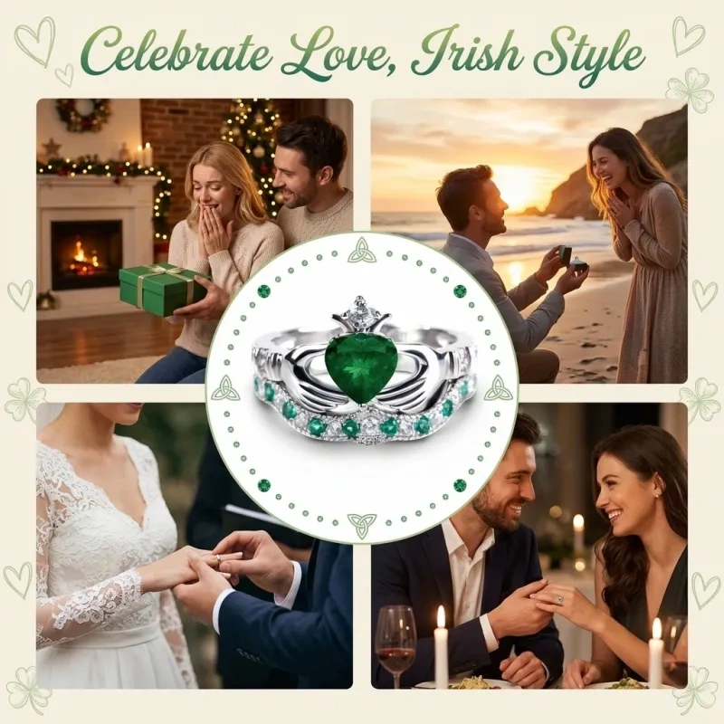 Couronne Claddagh en or blanc 18 carats avec zircon cubique taille cœur (2 carats au total)-4