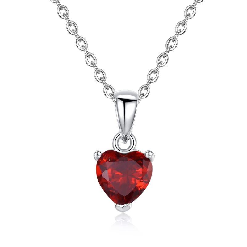 Collier pendentif personnalisé en or blanc 14 carats en forme de cœur avec zircon cubique et pierre de naissance-1