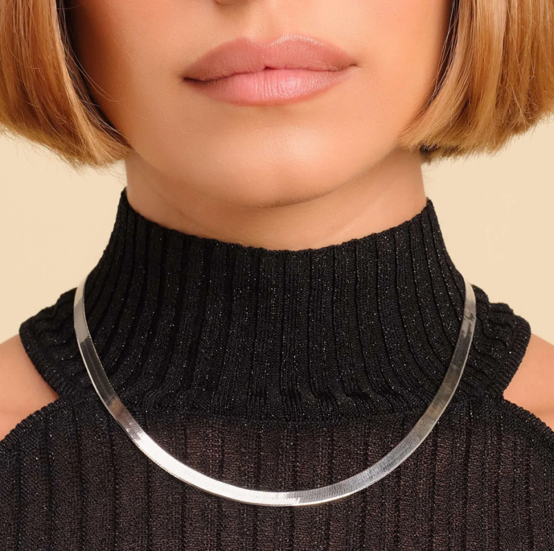 14K White Gold Herringbone Chain Necklace 5mm-2