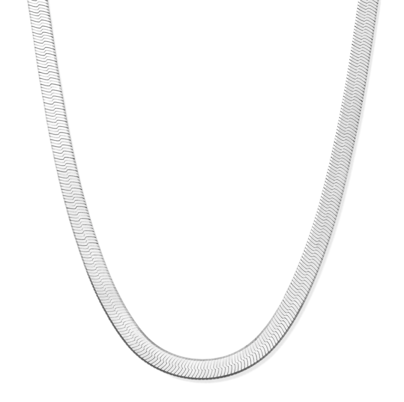 14K White Gold Herringbone Chain Necklace 5mm-1