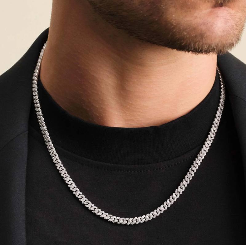 Cadena cubana de plata de ley con incrustaciones de diamantes para hombre, 5 mm-2