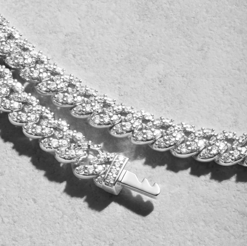Cadena cubana de plata de ley con incrustaciones de diamantes para hombre, 5 mm-3