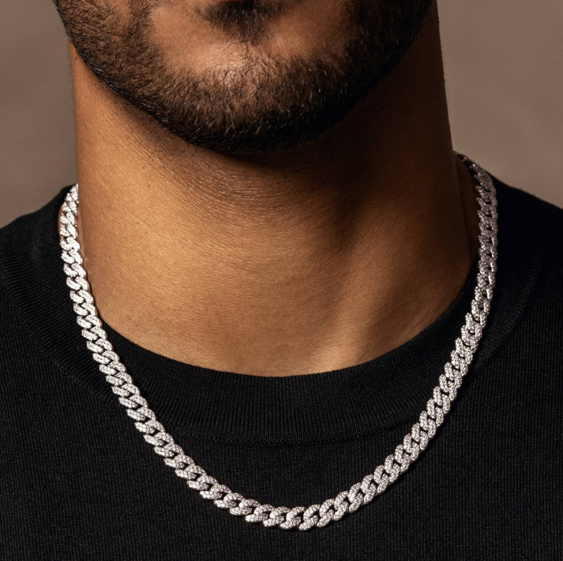 Chaîne cubaine sertie de diamants en or blanc 14 carats pour homme, 8 mm-2