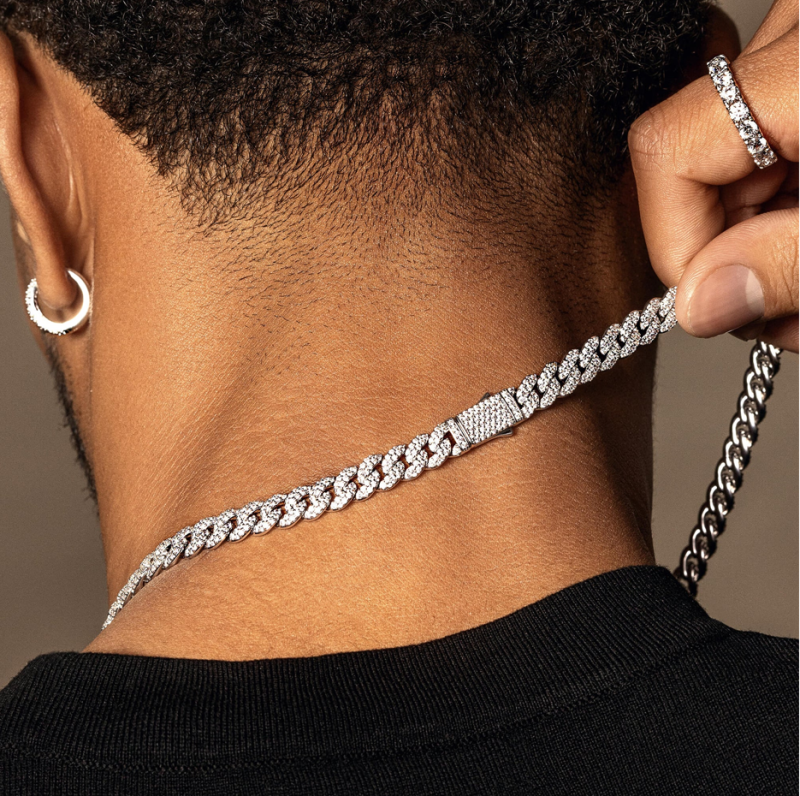 Chaîne cubaine sertie de diamants en or blanc 14 carats pour homme, 8 mm-3