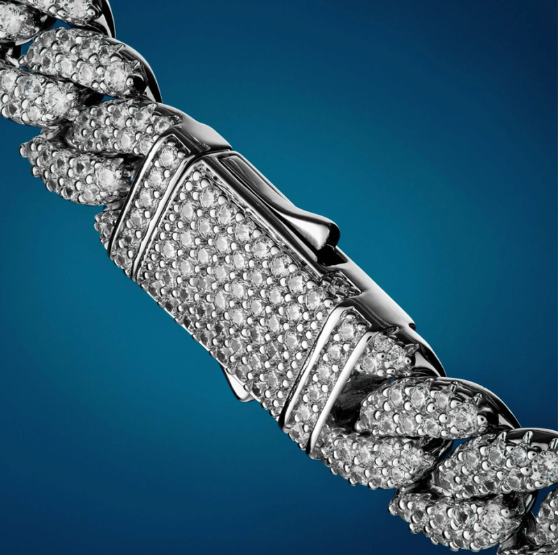 Cadena cubana de plata de ley con baño de oro blanco y incrustaciones de diamantes para hombre, 10 mm-3