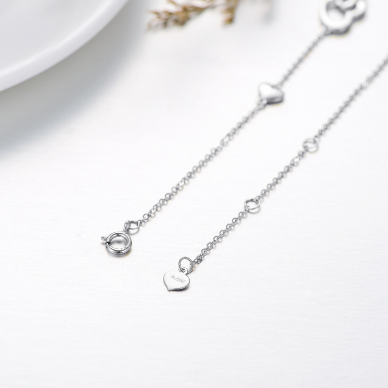 Pulsera de oro blanco de 14 quilates con dije de corazones entrelazados y palabra grabada para mujer-5