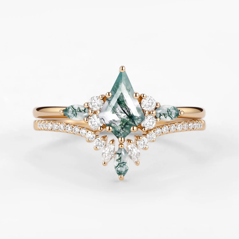 Anillo de compromiso de plata de ley con ágata musgosa talla cometa-7
