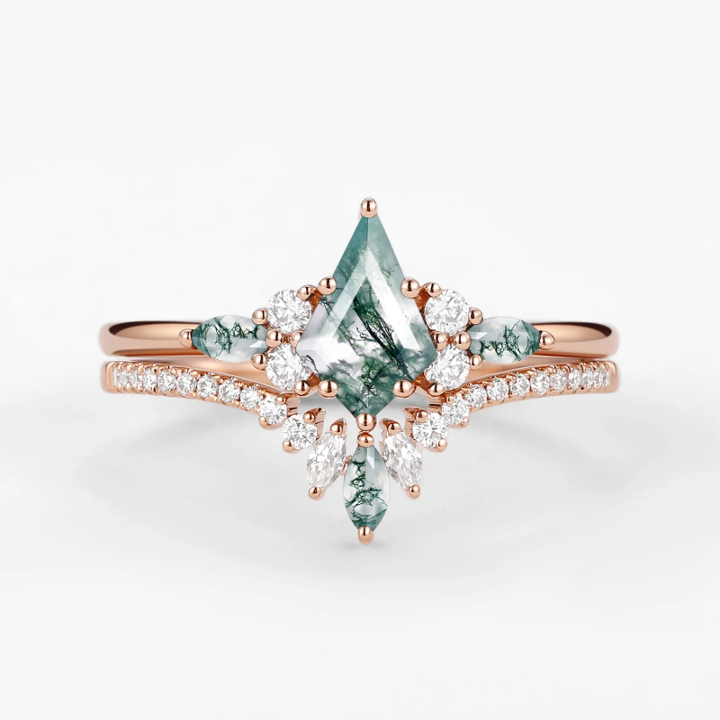 Anillo de compromiso de plata de ley con ágata musgosa talla cometa-8