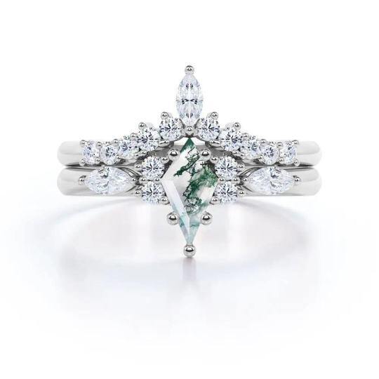 Anillo de compromiso cuadrado de ágata musgosa en plata de ley