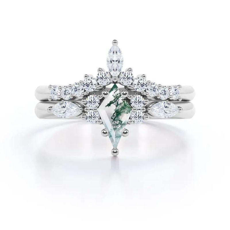 Anillo de compromiso cuadrado de ágata musgosa en plata de ley-4