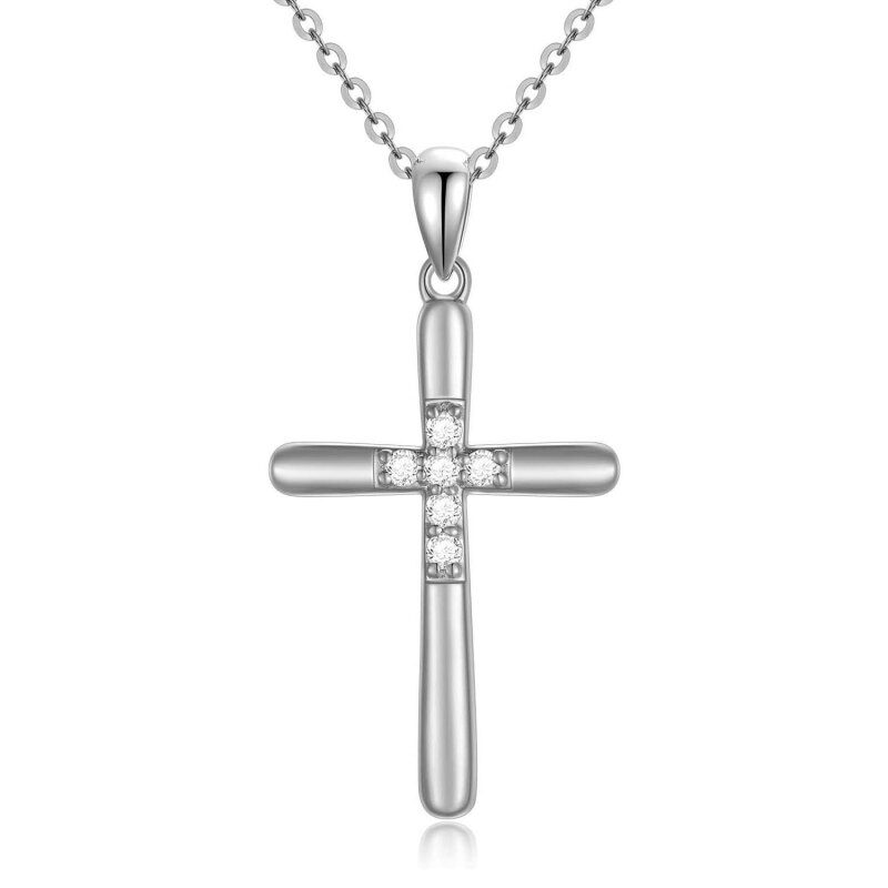Kreuzkette aus 10-karätigem Weißgold mit im Labor hergestellten Diamanten für Damen-1