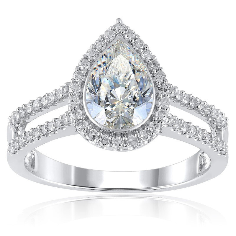 Bague de fiançailles personnalisée en or blanc 10K avec diamant de laboratoire, couleur D, pureté VVS1-VS1, certifié 3EX par IGI-12