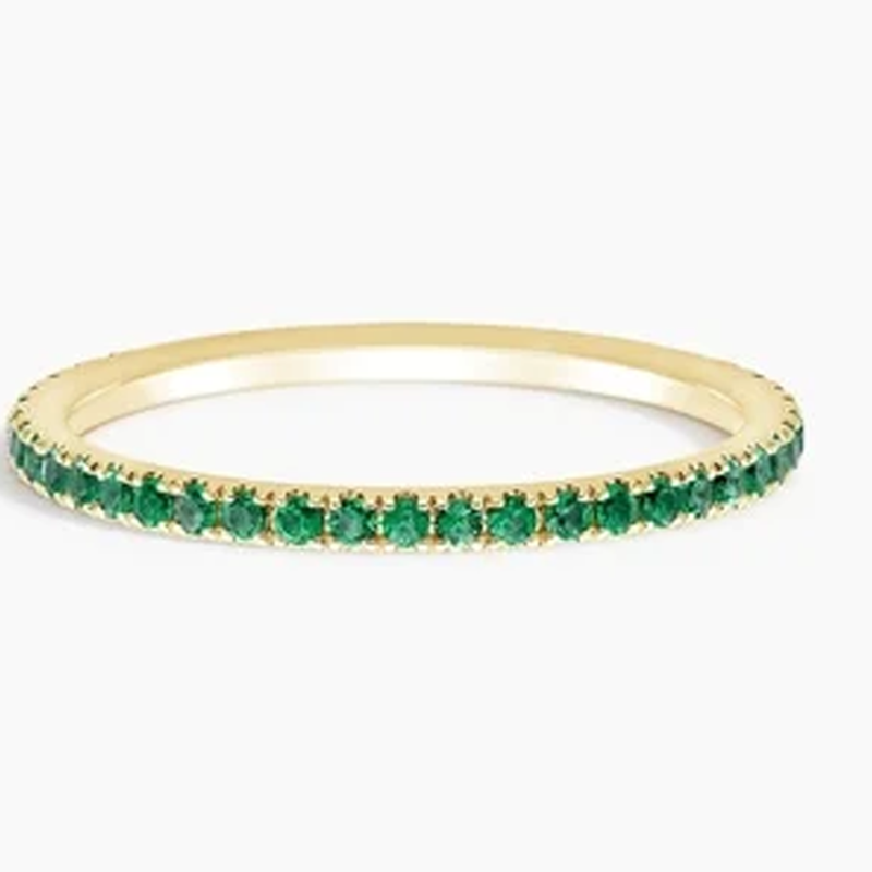 18K White Gold Lab Emerald Personalized Engraving & Wedding Ring-4