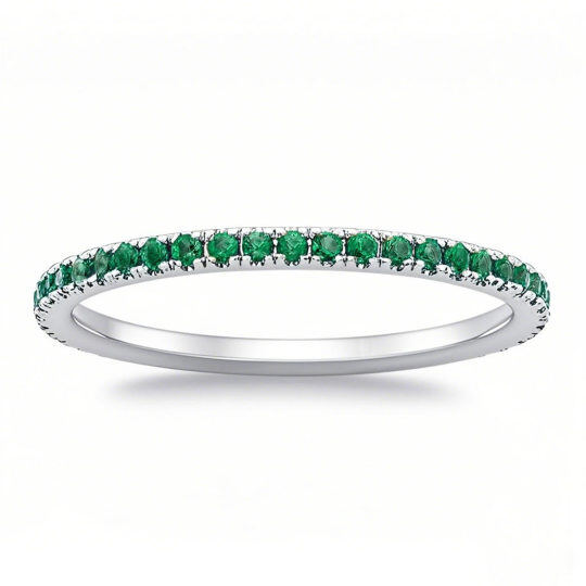 10K White Gold Lab Emerald Personalized Engraving & Wedding Ring