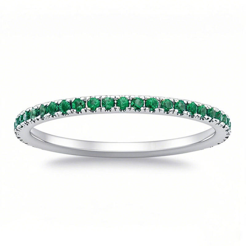 10K White Gold Lab Emerald Personalized Engraving & Wedding Ring-4