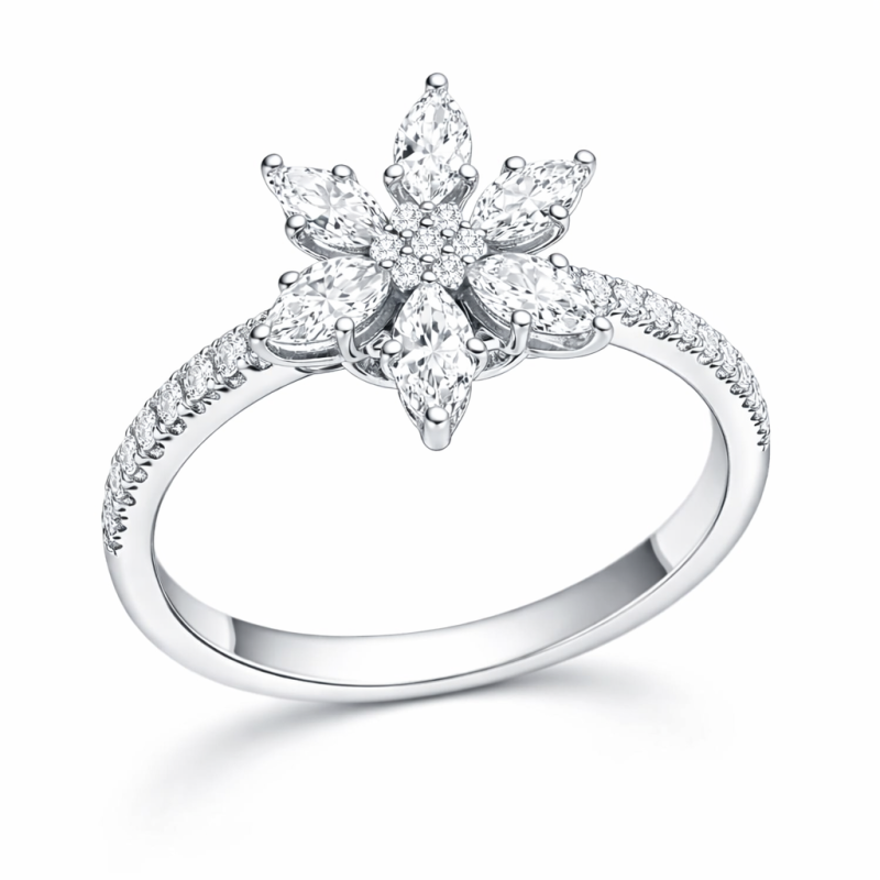 14K White Gold Marquise Cut Moissanite Snowflake Engagement Ring-3
