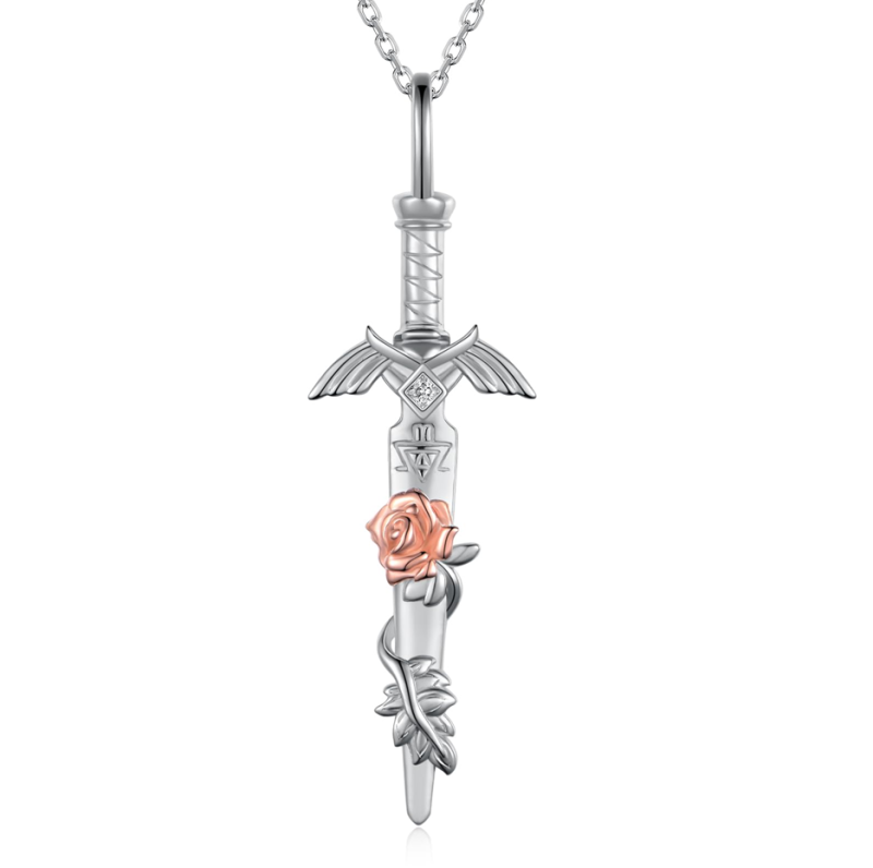 Naszyjnik z Mieczem Mistrza z 18-karatowego Białego Złota Hyrule Warriors Biżuteria Prezenty dla Unisex-1