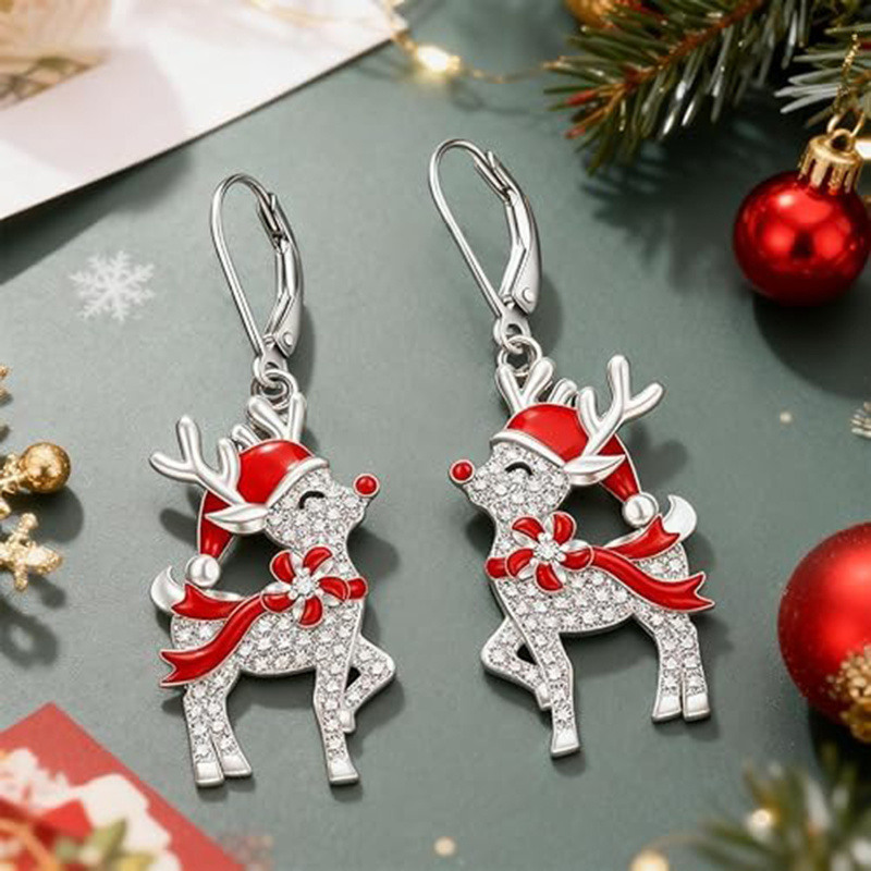 Aretes colgantes de alce de moissanita en oro blanco de 14 quilates-3