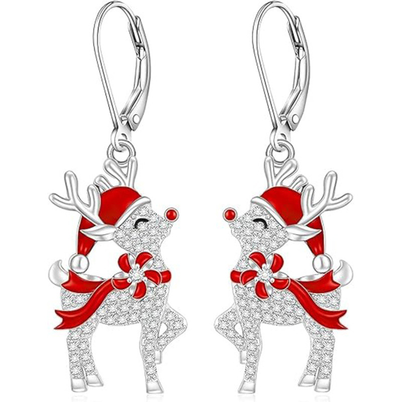 Aretes colgantes de alce de moissanita en oro blanco de 14 quilates-1