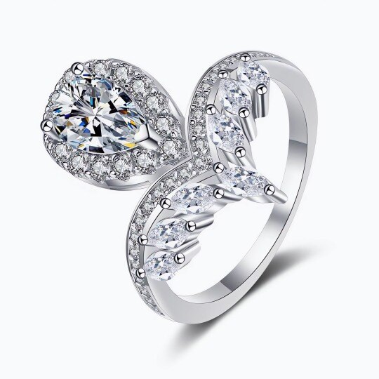 Anillo de boda de oro blanco de 10 quilates con moissanita