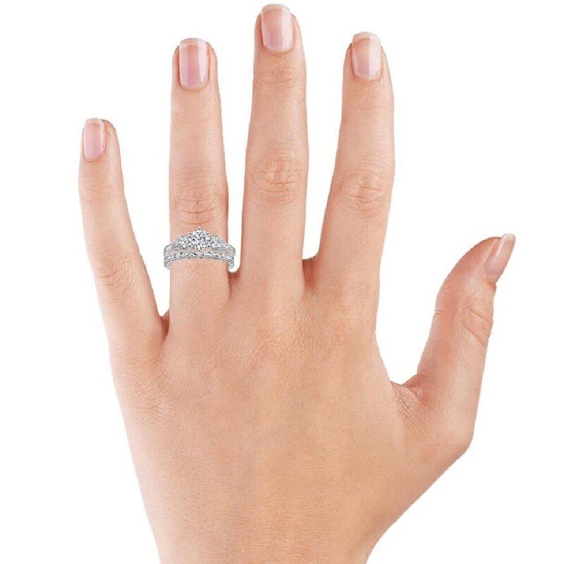 Ensemble de mariage en or blanc 10 carats et moissanite taille ronde de 1 carat-2