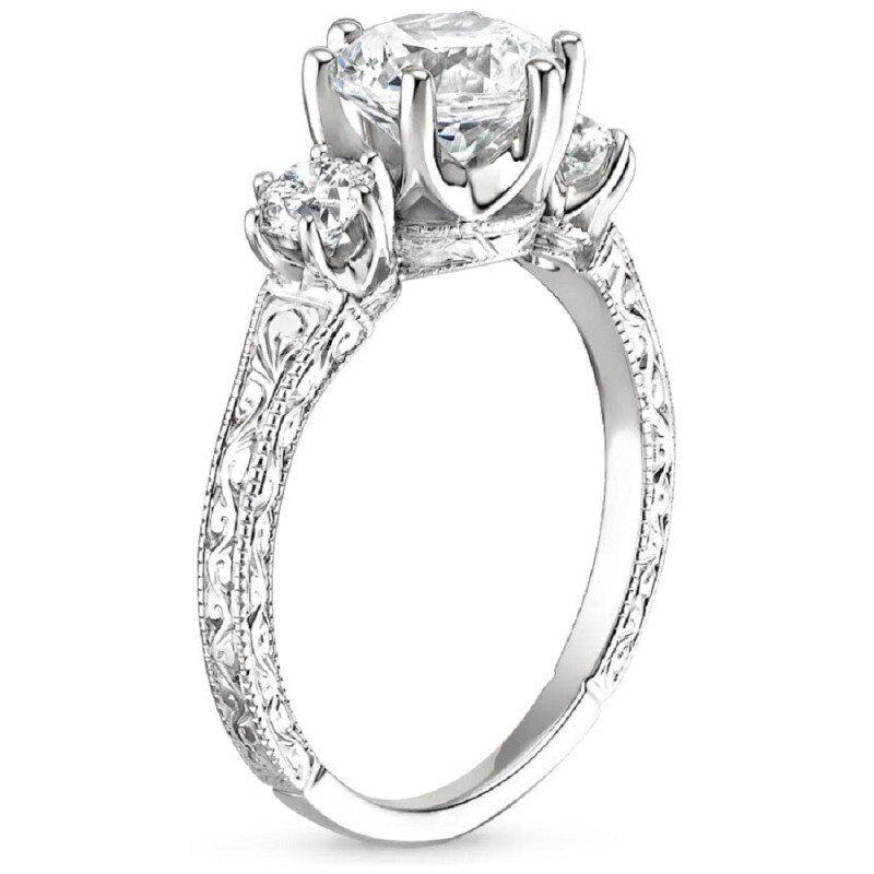 Bague de fiançailles en or blanc 14 carats et moissanite-3