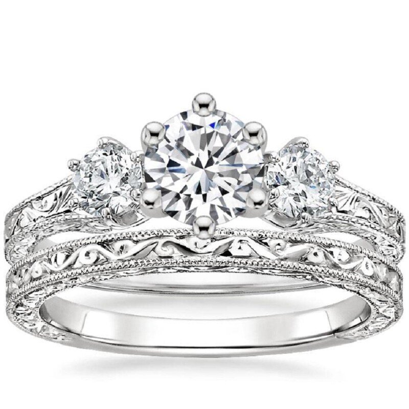 Ensemble de mariage en or blanc 10 carats et moissanite taille ronde de 1 carat-1
