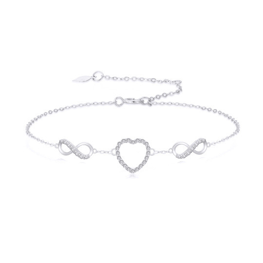 10K Oro Bianco Moissanite Cuore e Simbolo dell'Infinito Cavigliera a Singolo Strato con Charm