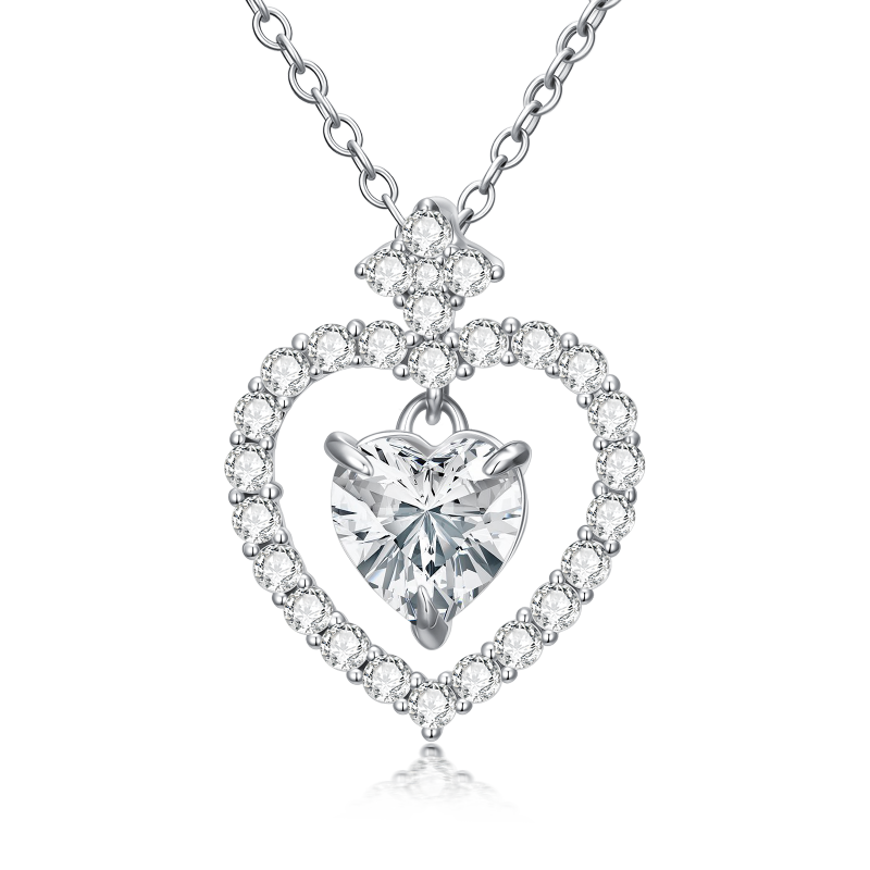 Collier pendentif cœur en or blanc 14 carats et moissanite-1