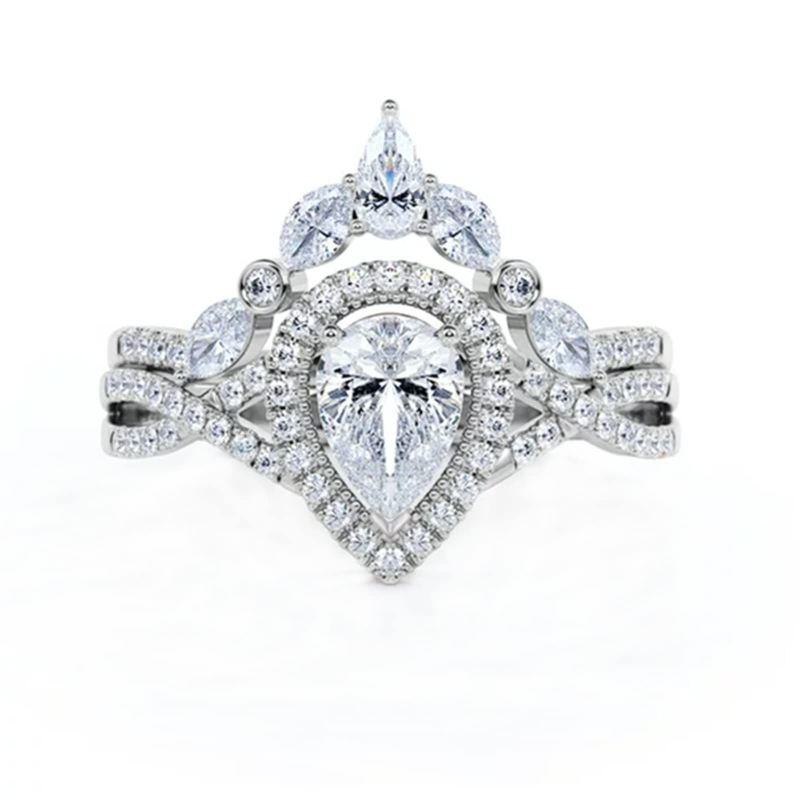 Anillo de compromiso y grabado personalizado de oro blanco de 10 quilates con moissanita-19