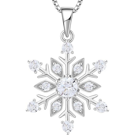 Collar colgante de copo de nieve de moissanita en oro blanco de 14 quilates