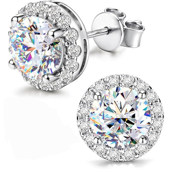 Aretes de Tachuela de Moissanita y Oro Blanco 10K