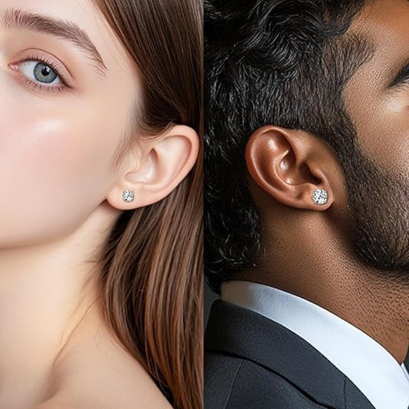 أقراط الأذن الماسية من الذهب الأبيض عيار 14K-2